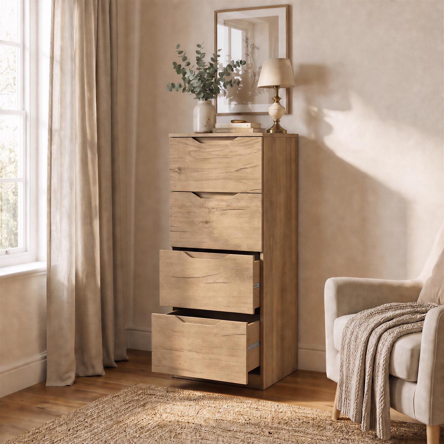 Luno 4 Drawer Tallboy Chest Of Drawers - Oak - Image 2