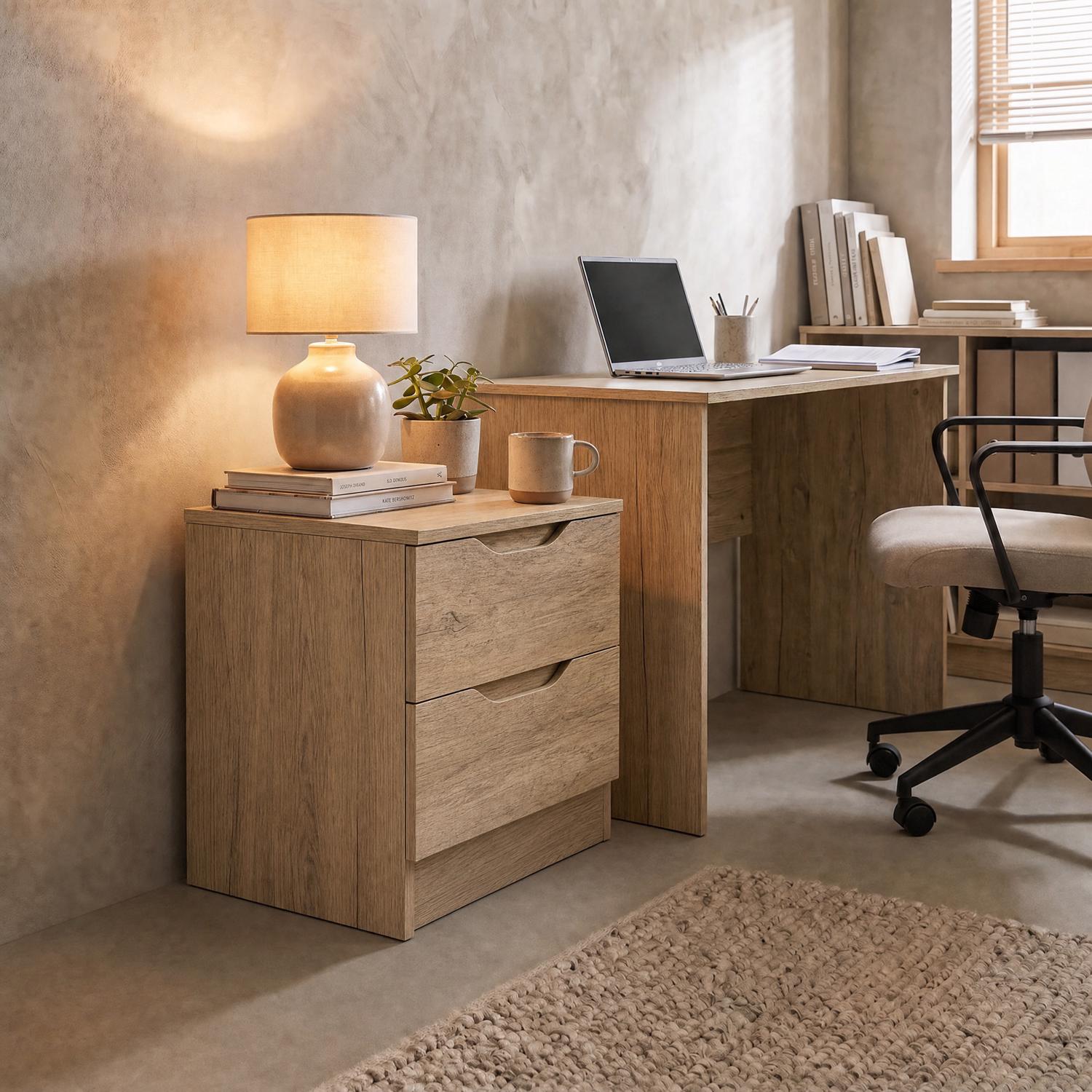 Luno 2 Drawer Bedside Table / Nightstand - Oak - Image 3
