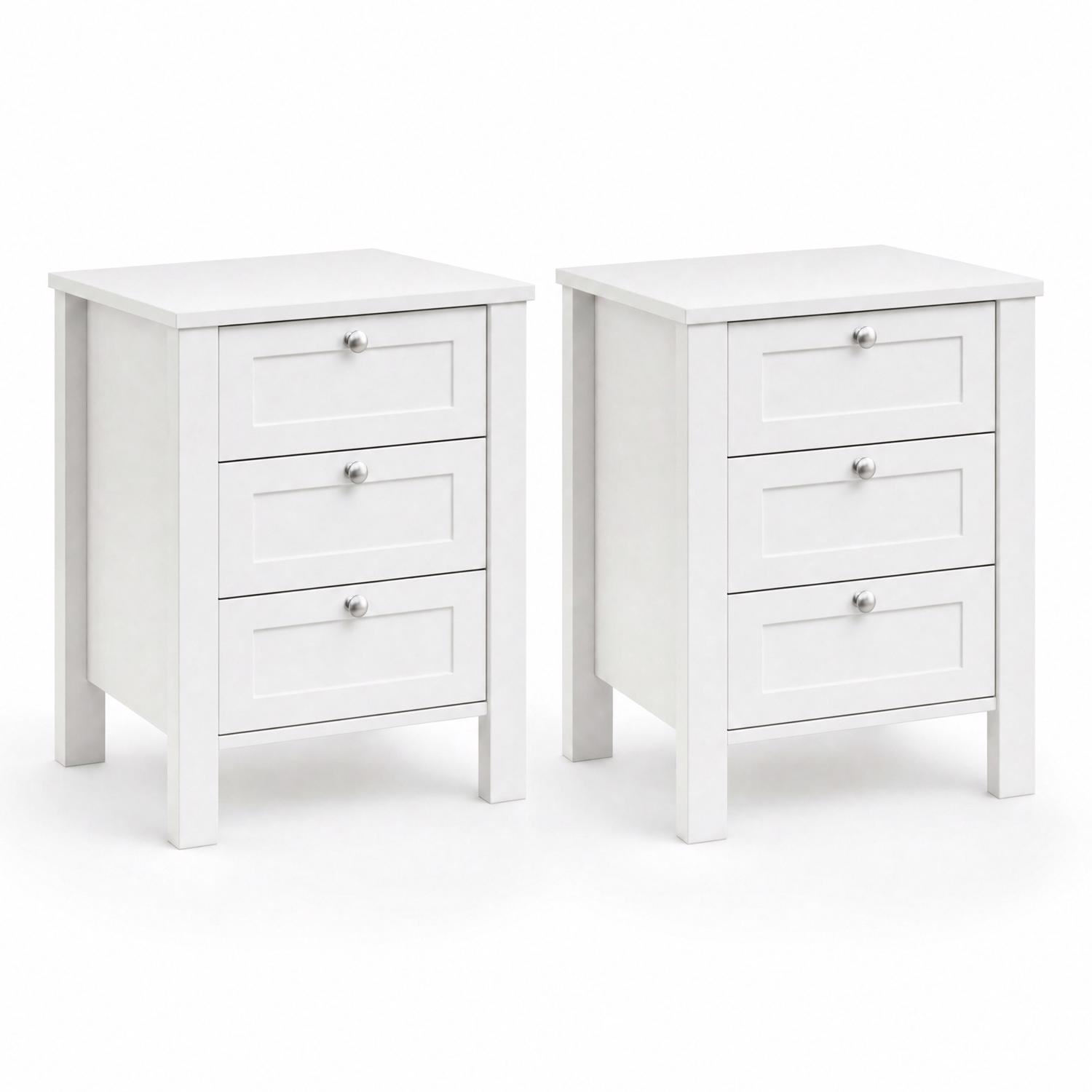 FWStyle Set Of 2 Shaker Style Bedside Tables - White - Image 4