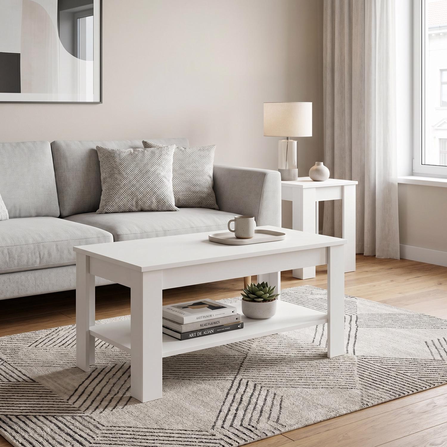Promo White Coffee & Lamp Table Set - Image 2
