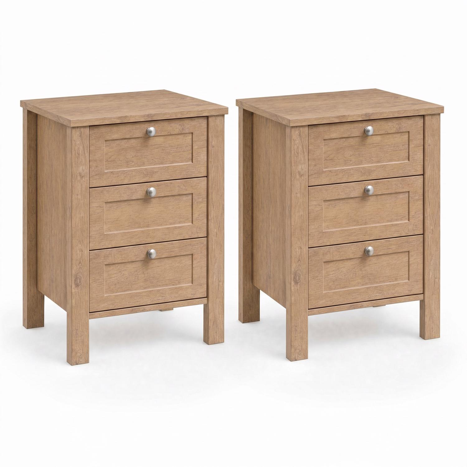 FWStyle Set Of 2 Shaker Style Bedside Tables - Oak - Image 3