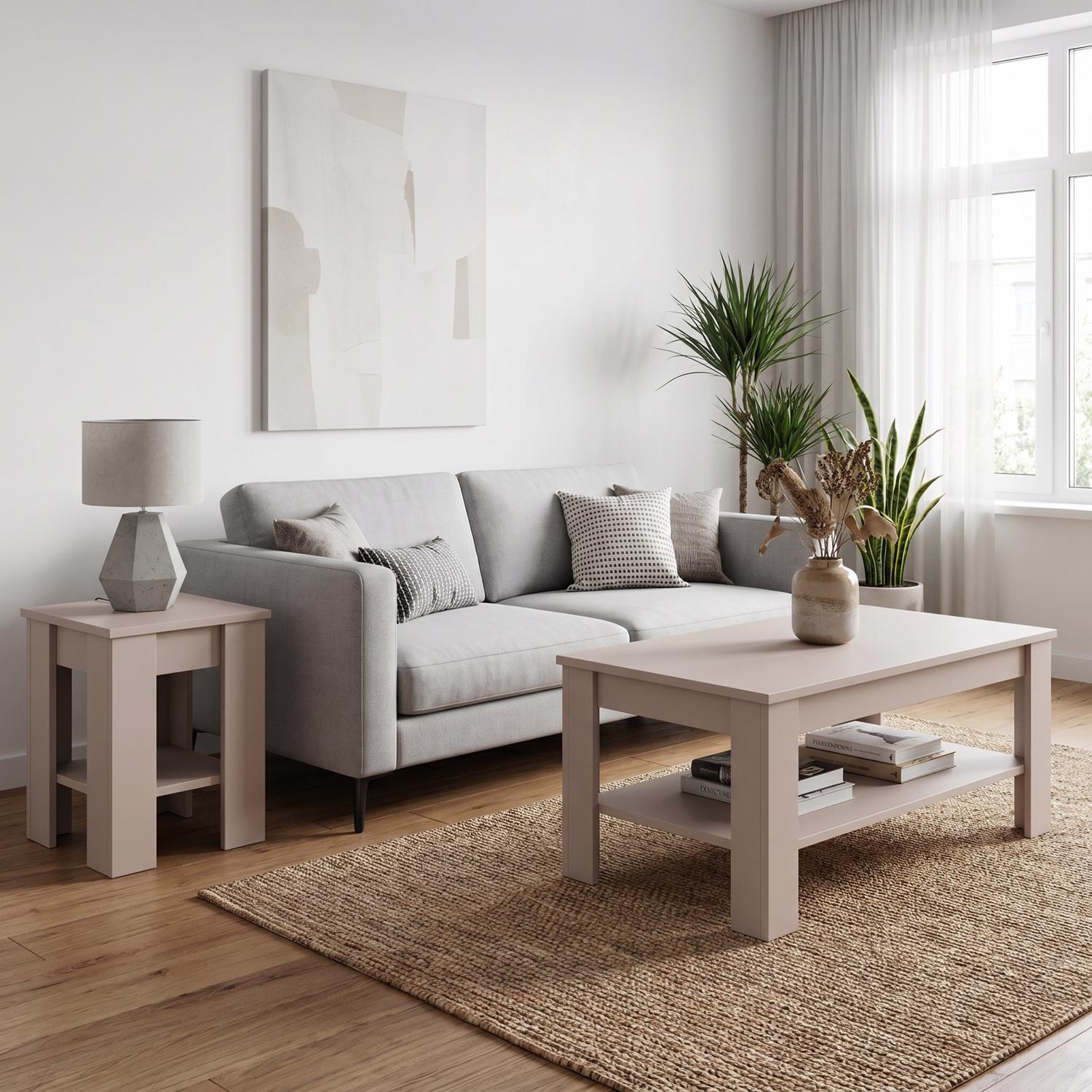 Promo Beige Coffee & Lamp Table Set - Image 2