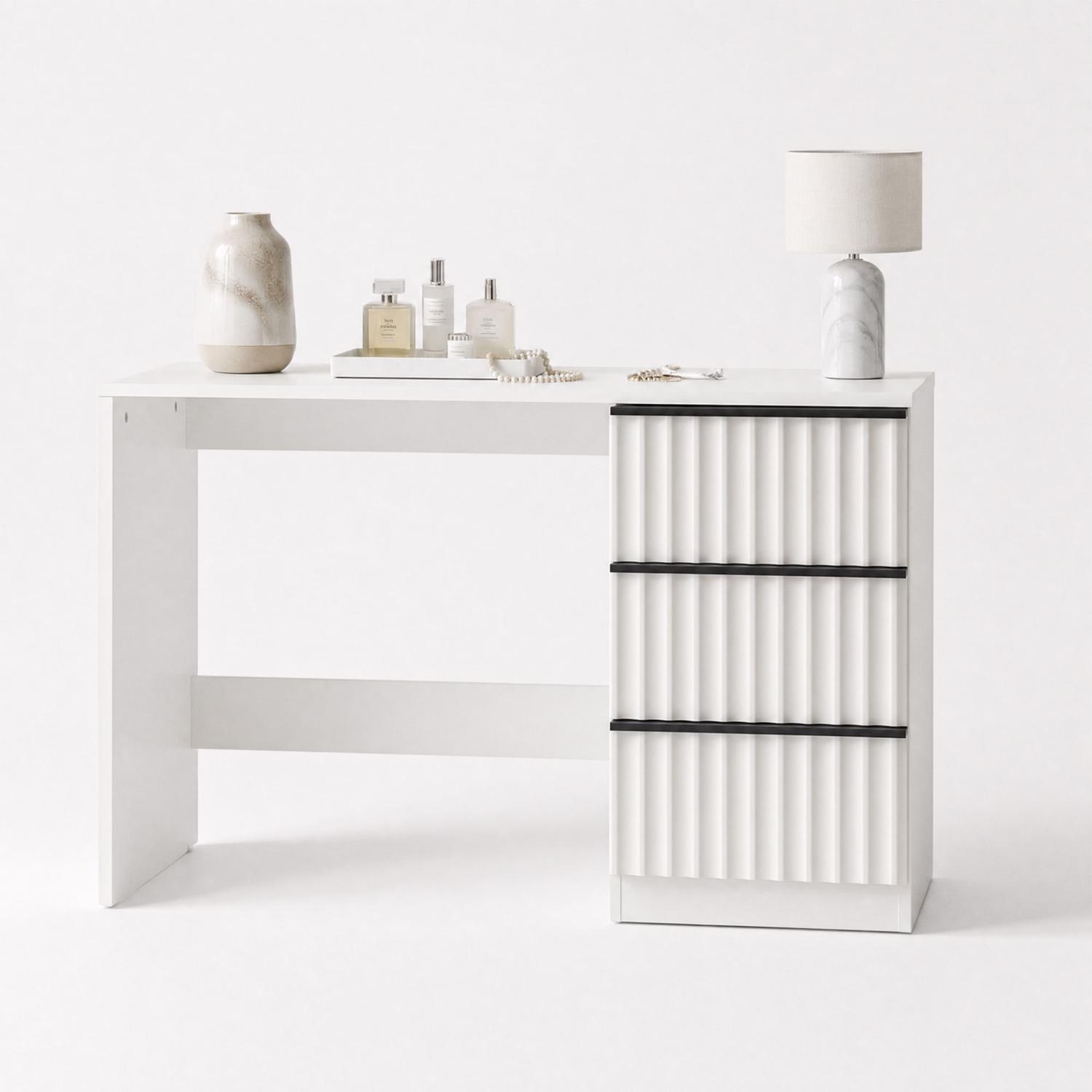 Lania 3 Drawer Dressing Table / Desk - Matt White - Image 5