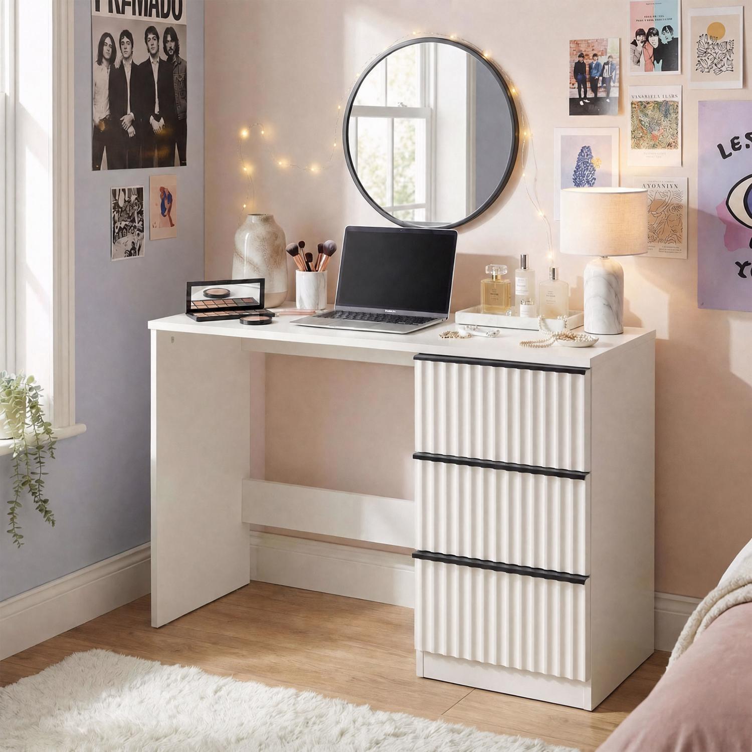 Lania 3 Drawer Dressing Table / Desk - Matt White - Image 3