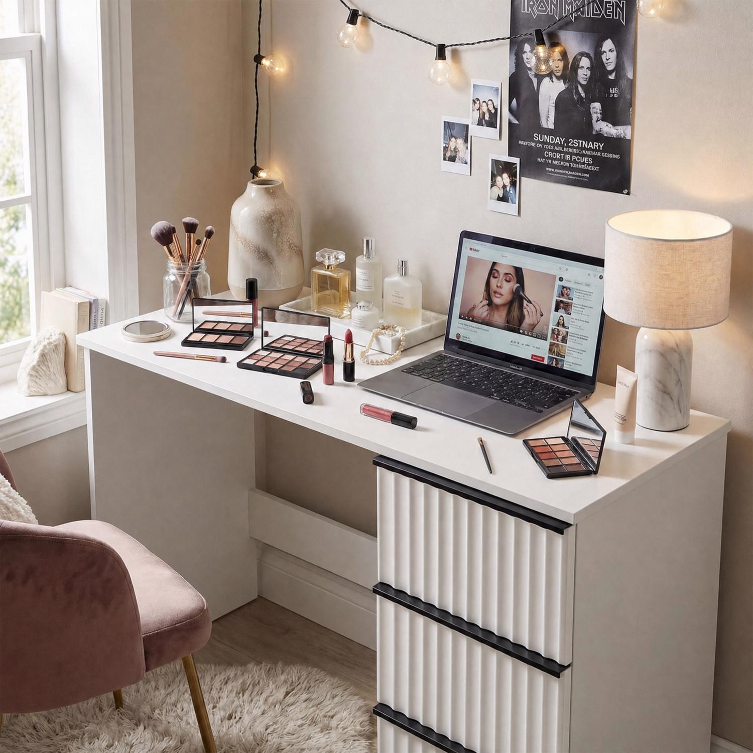 Lania 3 Drawer Dressing Table / Desk - Matt White - Image 2