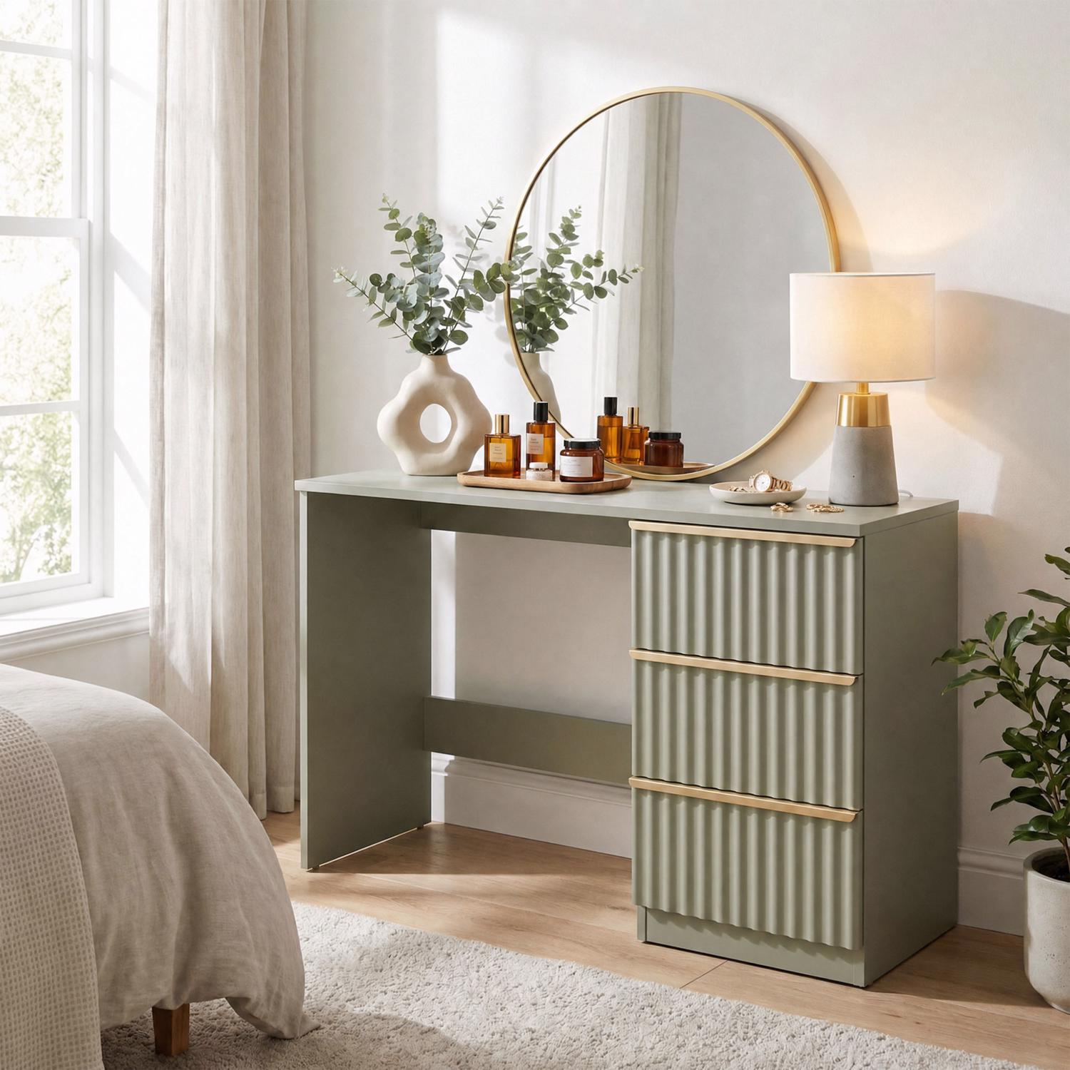 Lania 3 Drawer Dressing Table / Desk - Matt Green