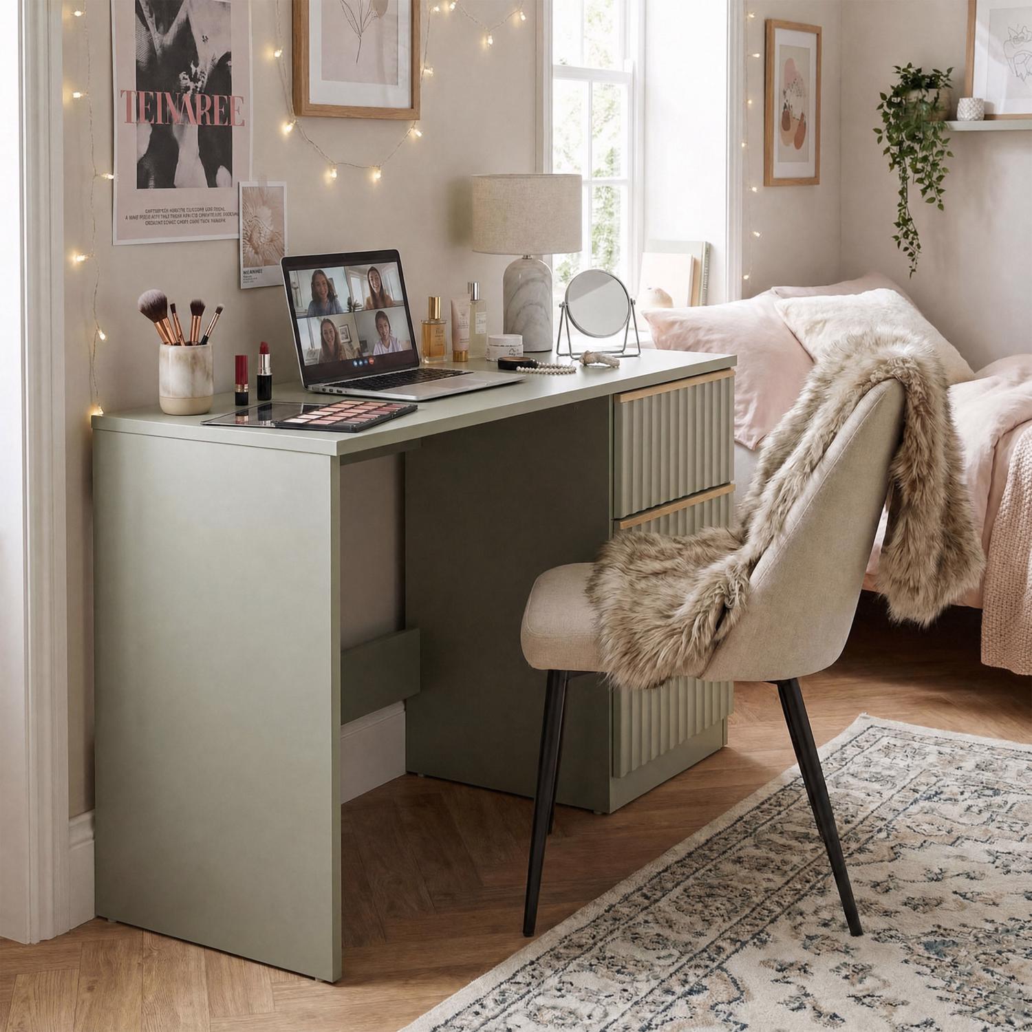 Lania 3 Drawer Dressing Table / Desk - Matt Green - Image 2
