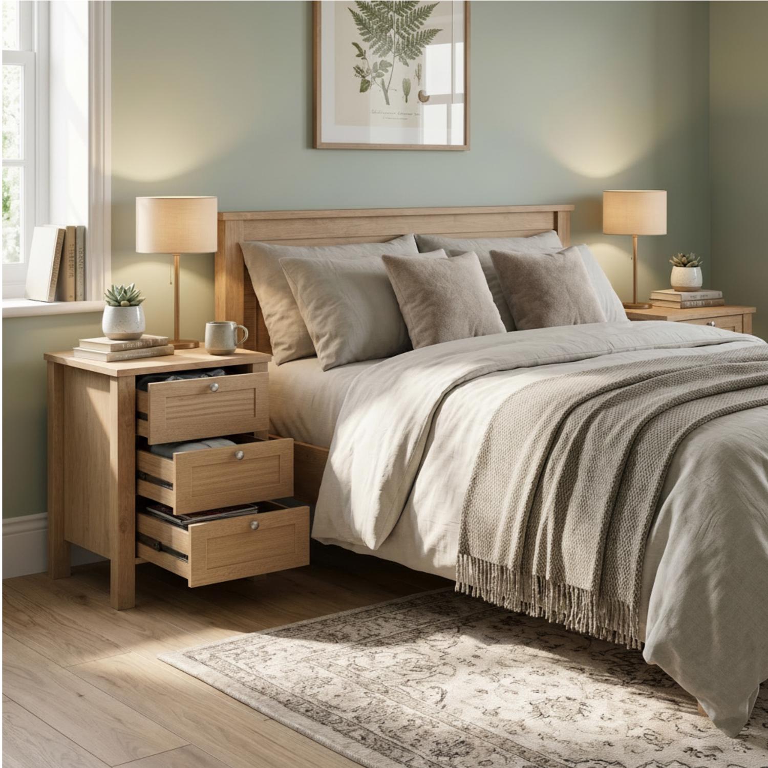 FWStyle Set Of 2 Shaker Style Bedside Tables - Oak - Image 2