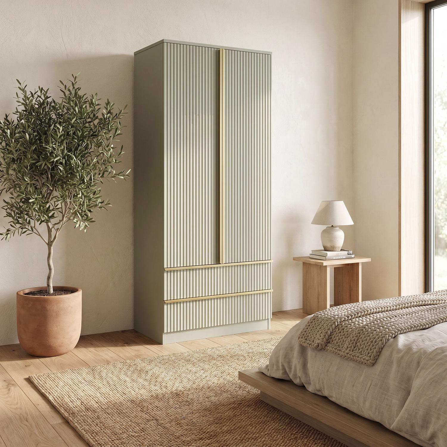 Lania Ripple Ridged 2 Door 2 Drawer Combination Wardrobe Green