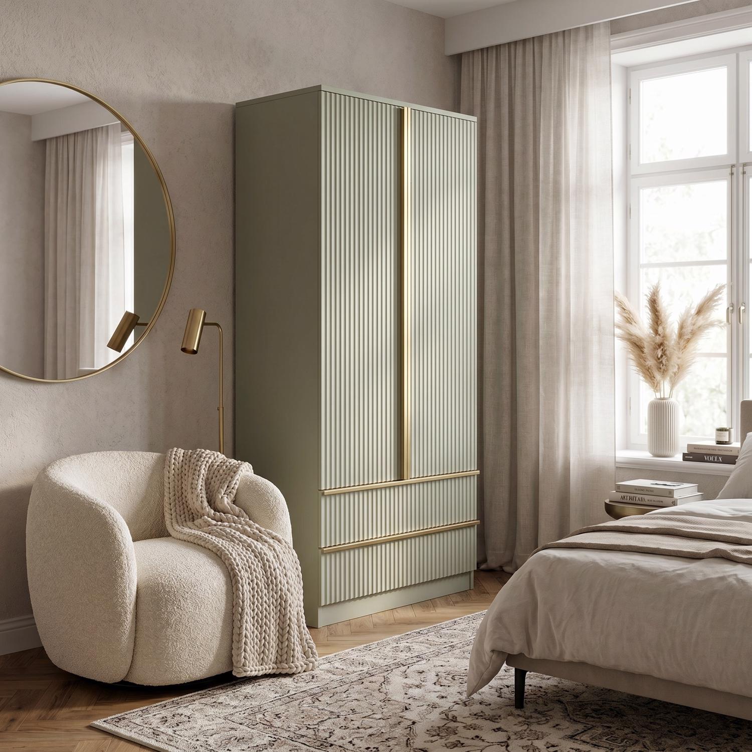 Lania Ripple Ridged 2 Door 2 Drawer Combination Wardrobe Green - Image 3
