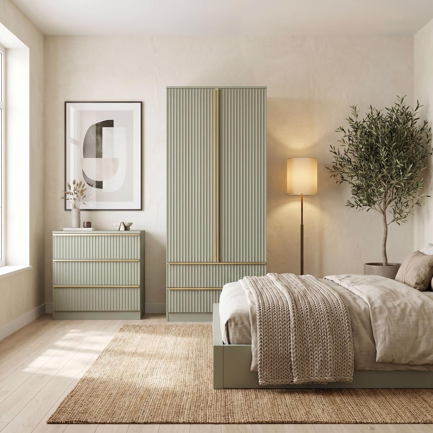 Lania Ripple Ridged 2 Door 2 Drawer Combination Wardrobe Green - Image 5