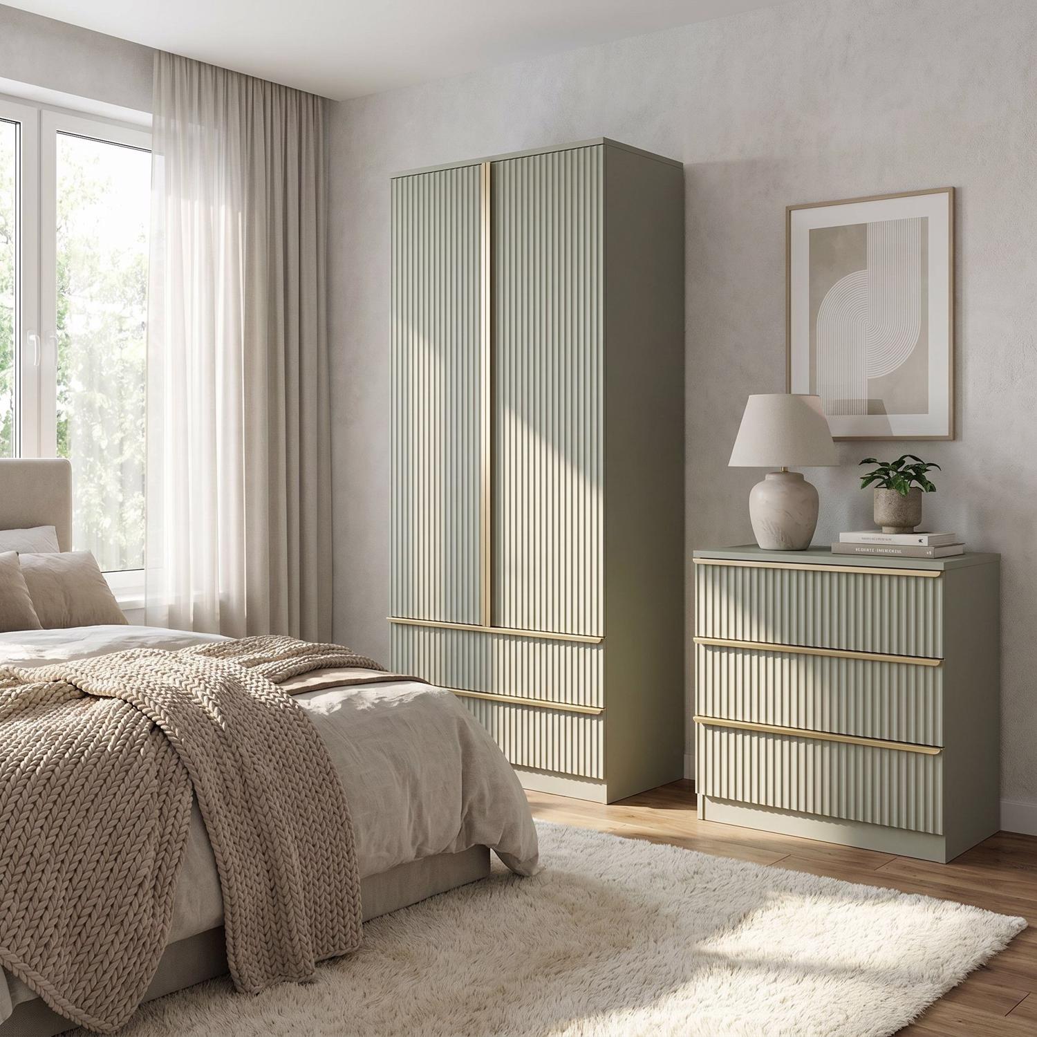 Lania Ripple Ridged 2 Door 2 Drawer Combination Wardrobe Green - Image 4