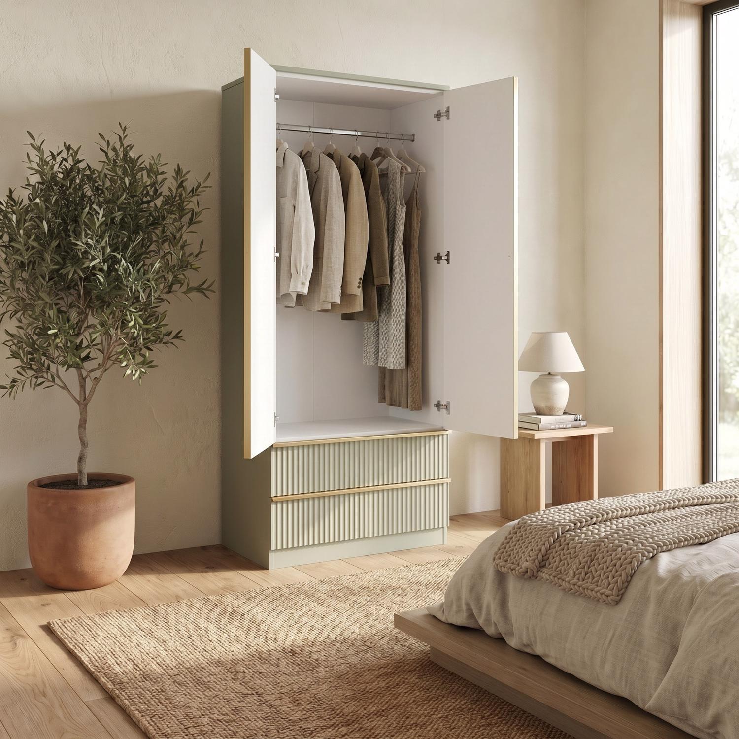 Lania Ripple Ridged 2 Door 2 Drawer Combination Wardrobe Green - Image 2