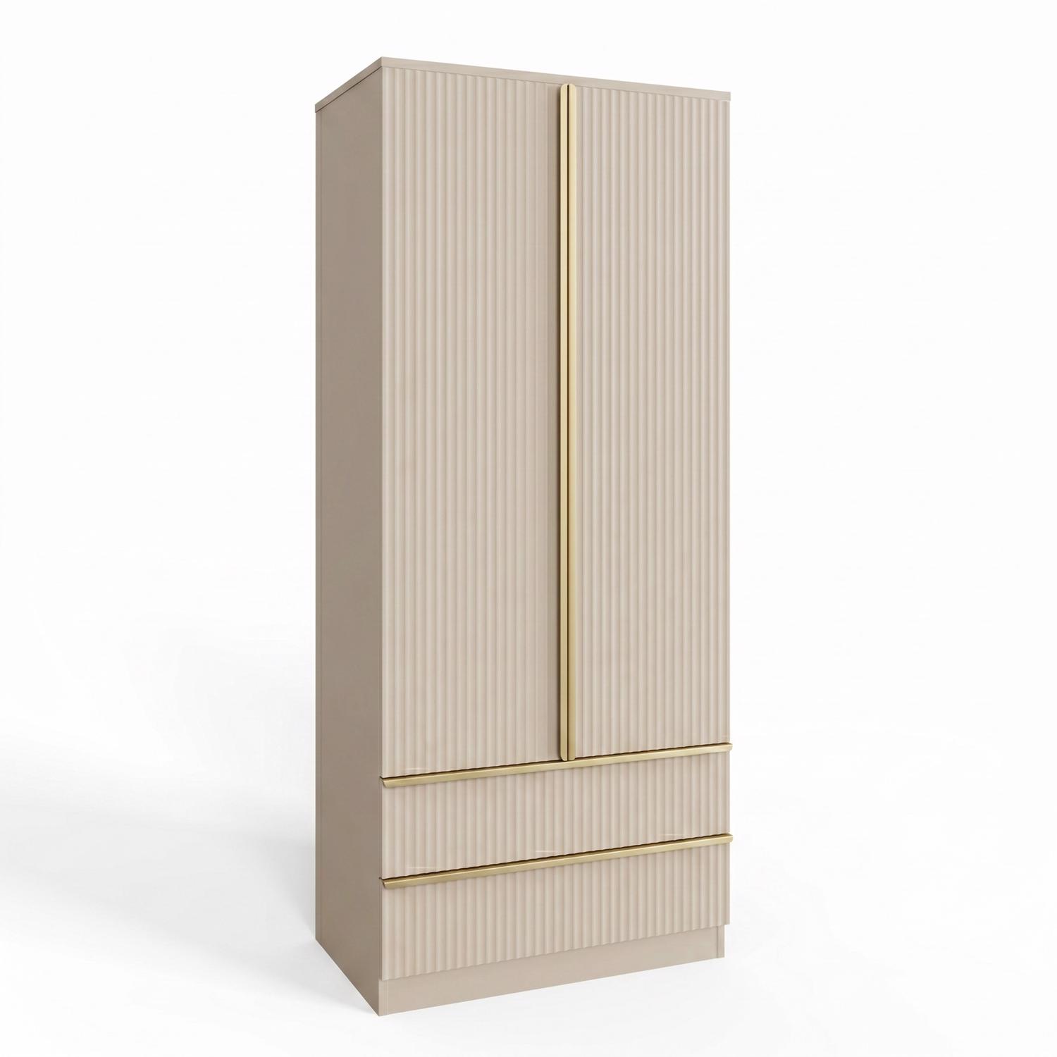 Lania Ripple Ridged 2 Door 2 Drawer Combination Wardrobe Beige - Image 5