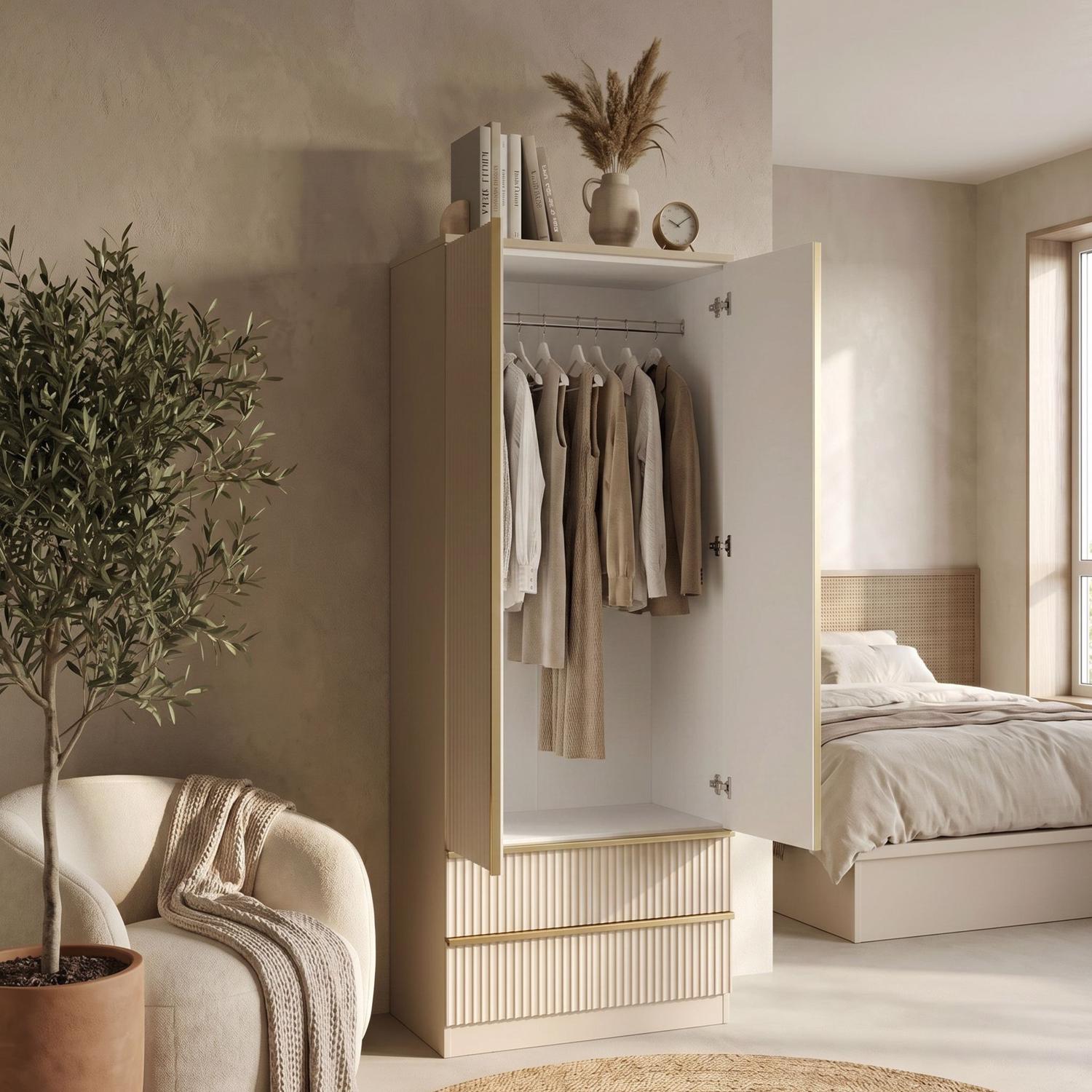 Lania Ripple Ridged 2 Door 2 Drawer Combination Wardrobe Beige - Image 2