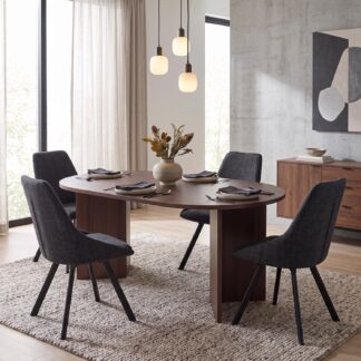 Robyn 180x90cm Walnut Dining Table & 4 Myla Black Dining Chairs