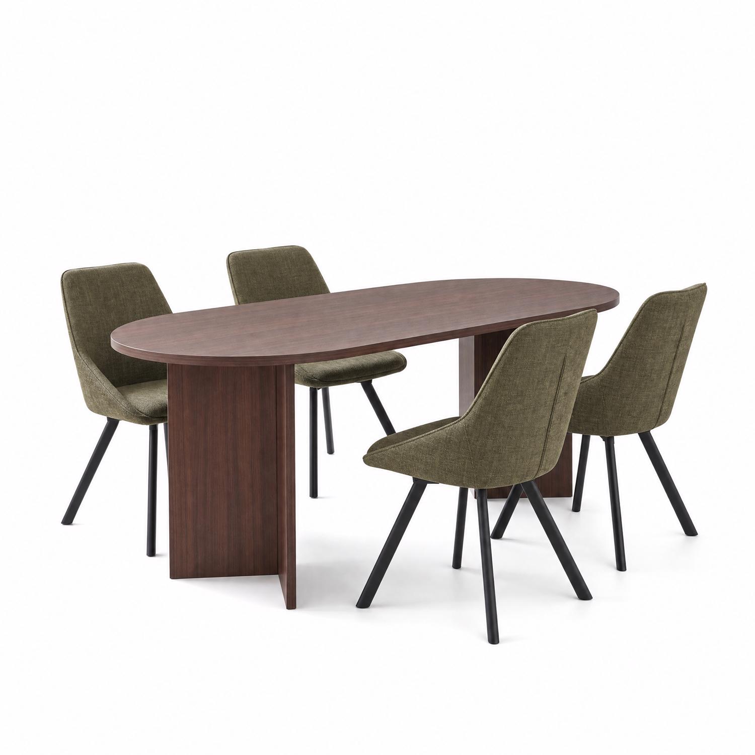 Robyn 180x90cm Walnut Dining Table & 4 Myla Green Dining Chairs - Image 2