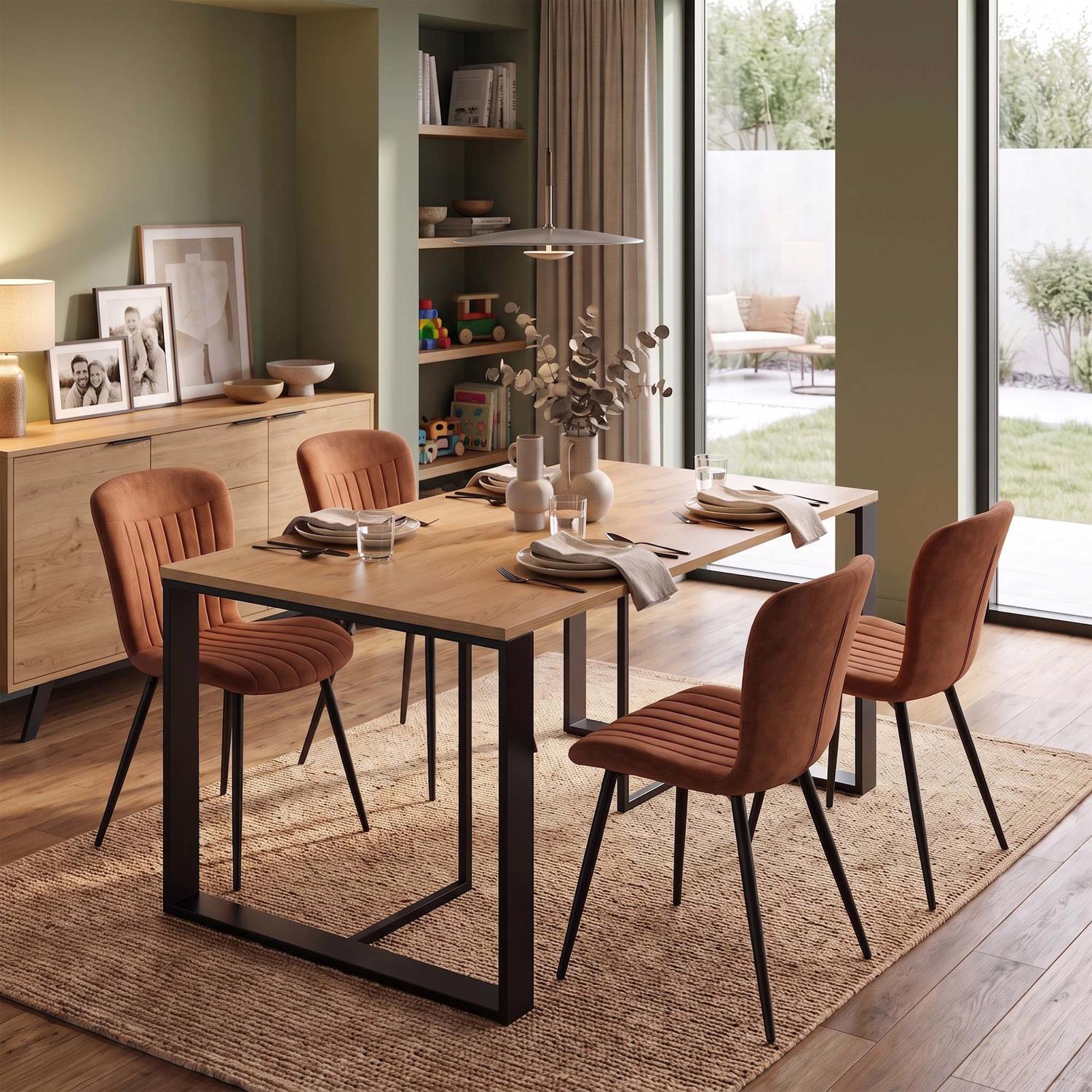 Willow 140cm x 80cm Natural Oak Dining Table & 4 Grace Chestnut Dining Chairs