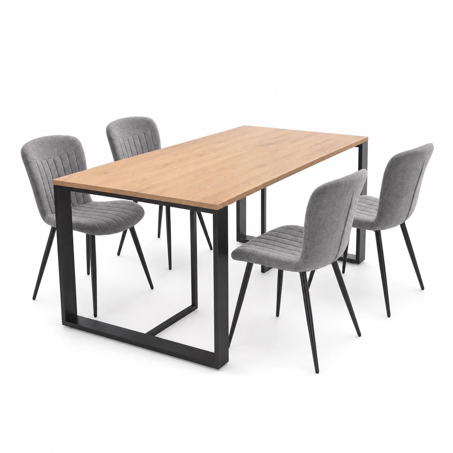 Willow 140cm x 80cm Natural Oak Dining Table & 4 Grace Grey Dining Chairs - Image 2