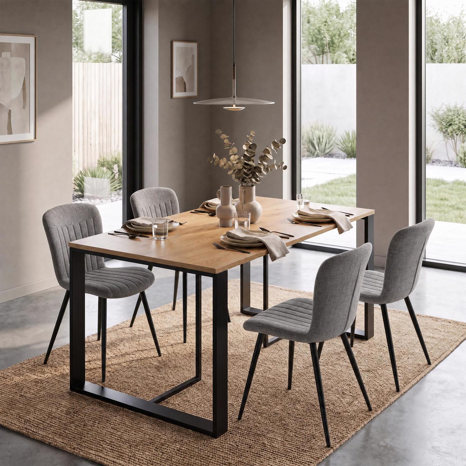 Willow 140cm x 80cm Natural Oak Dining Table & 4 Grace Grey Dining Chairs