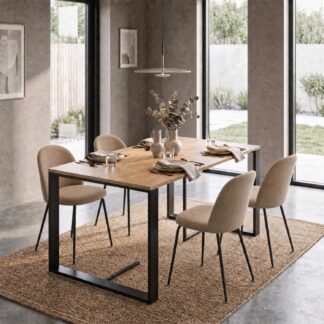 Willow 140cm x 80cm Natural Oak Dining Table & 4 Freya Mustard Dining Chairs