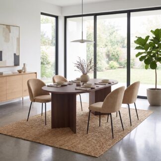 Robyn 180x90cm Walnut Dining Table & 4 Freya Mustard Dining Chairs