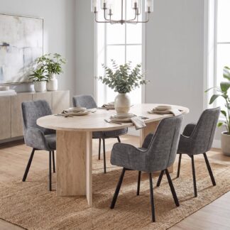 Robyn 180x90cm Travertine Dining Table & 4 Amelia Grey Dining Chairs