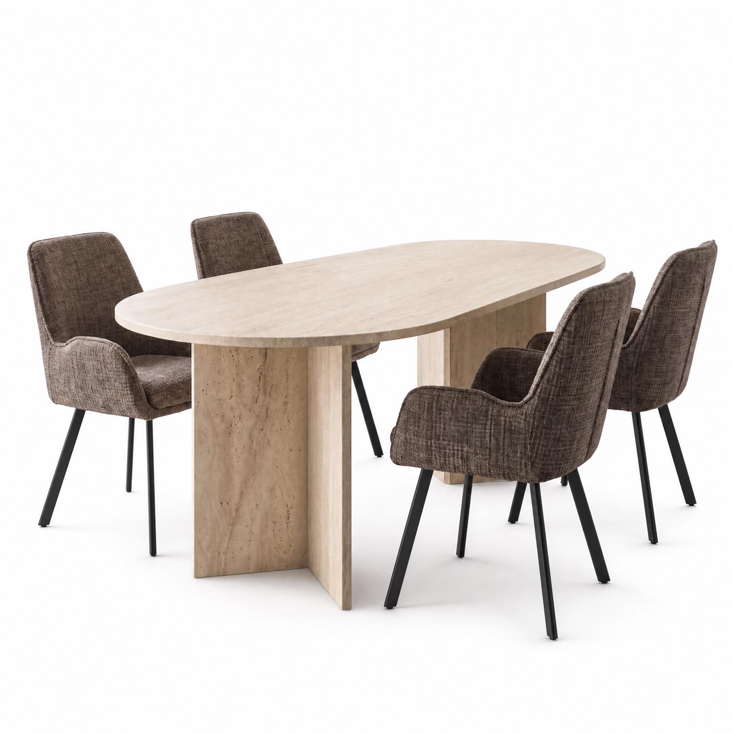 Robyn 180x90cm Travertine Dining Table & 4 Amelia Brown Dining Chairs - Image 2