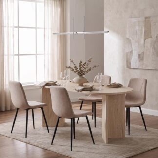 Robyn 180x90cm Travertine Dining Table & 4 Esme Light Brown Dining Chairs