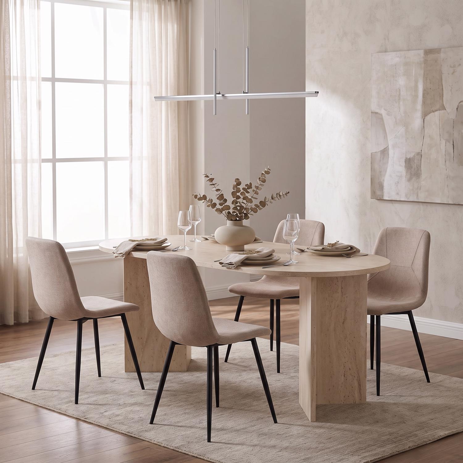 Robyn 180x90cm Travertine Dining Table & 4 Esme Light Brown Dining Chairs