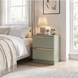 Lania Ripple Ridged 2 Drawer Bedside Table Nightstand Sage Green