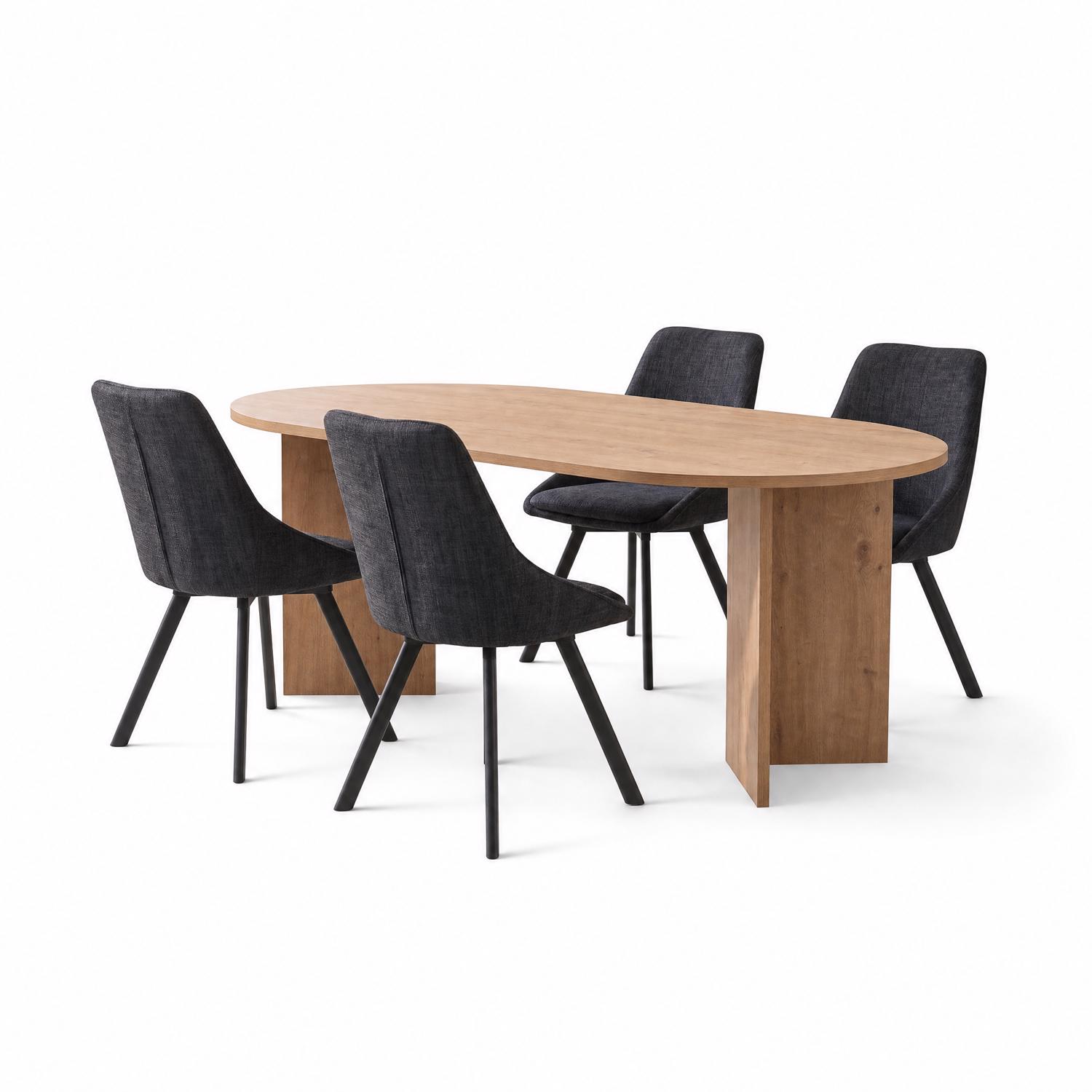 Robyn 180x90cm Oak Dining Table & 4 Myla Black Dining Chairs - Image 2