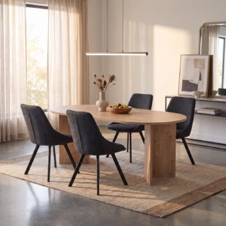 Robyn 180x90cm Oak Dining Table & 4 Myla Black Dining Chairs