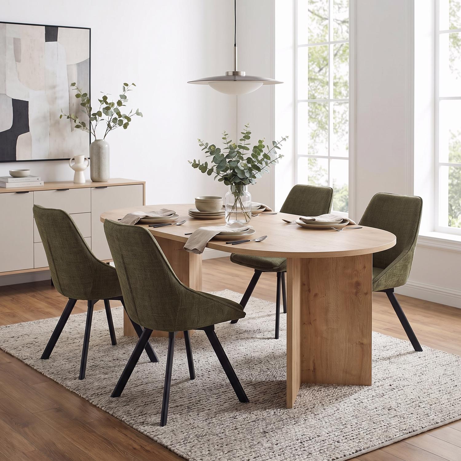 Robyn 180x90cm Oak Dining Table & 4 Myla Green Dining Chairs