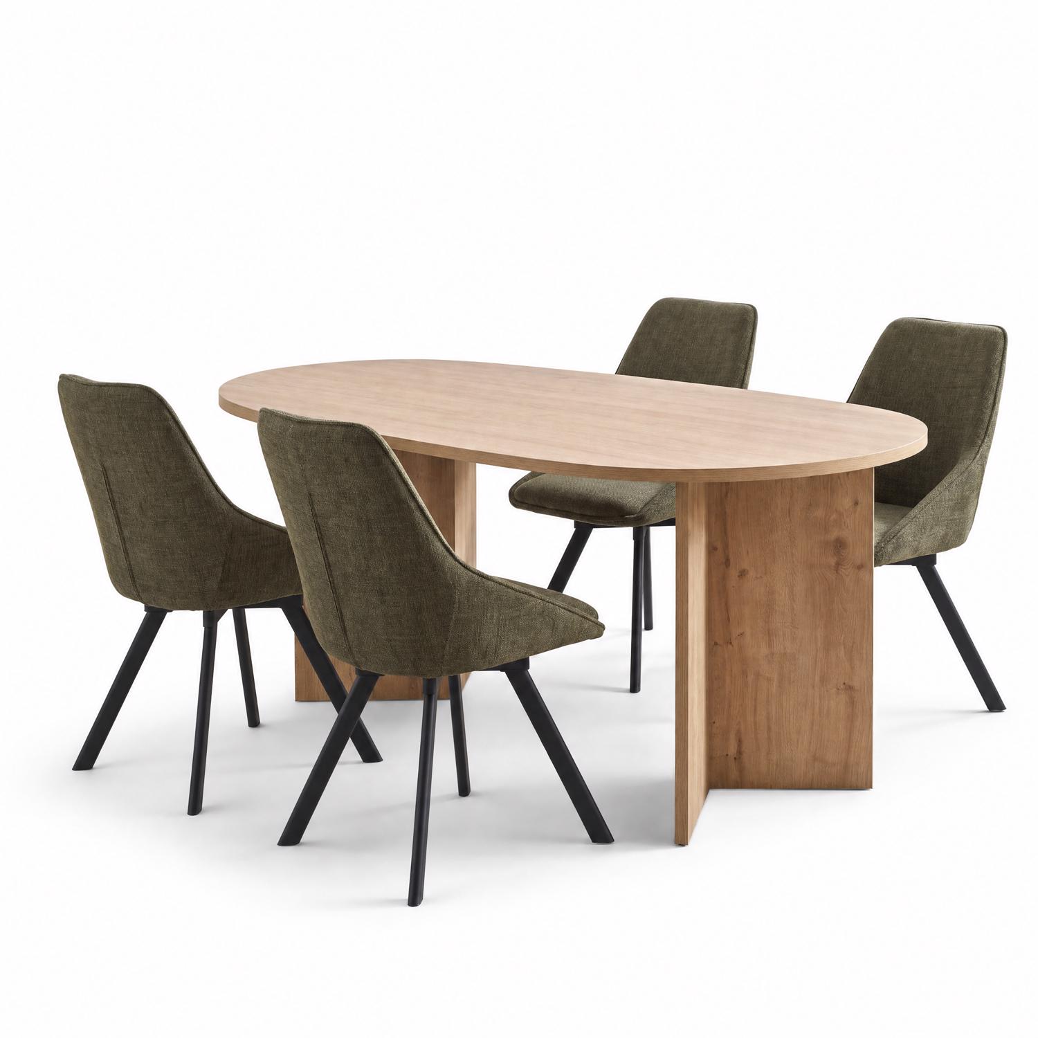 Robyn 180x90cm Oak Dining Table & 4 Myla Green Dining Chairs - Image 2