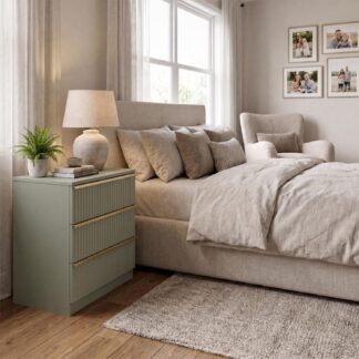 Lania Ripple Ridged 3 Drawer Chest Of Drawers Matt Green