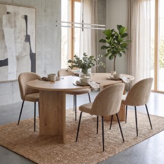 Robyn 180x90cm Oak Dining Table & 4 Freya Mustard Dining Chairs