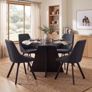 Erin 120cm Round Black Oak Dining Table & 4 Myla Black Dining Chairs