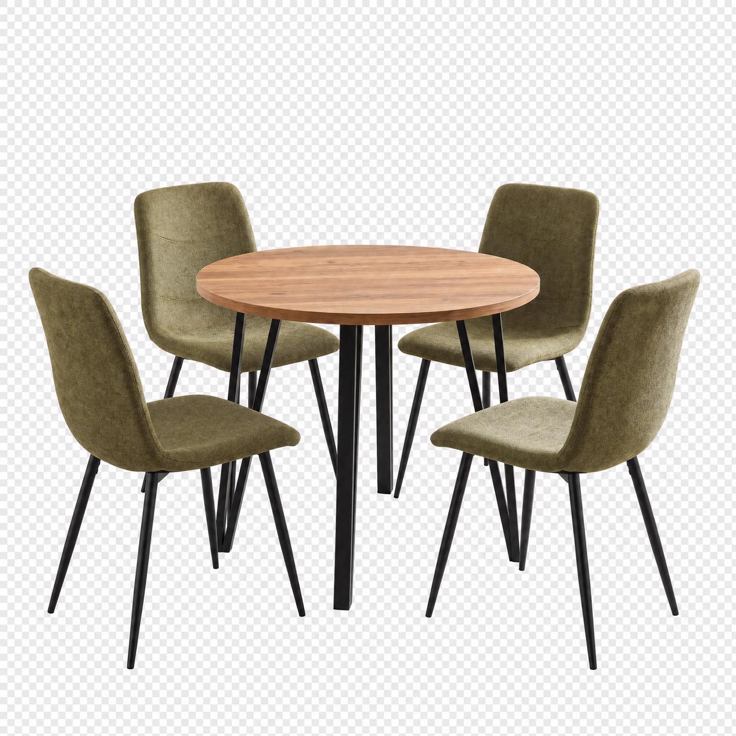 Poppy 90cm Round Natural Oak Dining Table & 4 Evie Green Dining Chairs - Image 2