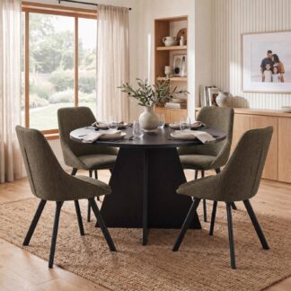 Erin 120cm Round Black Oak Dining Table & 4 Myla Green Dining Chairs