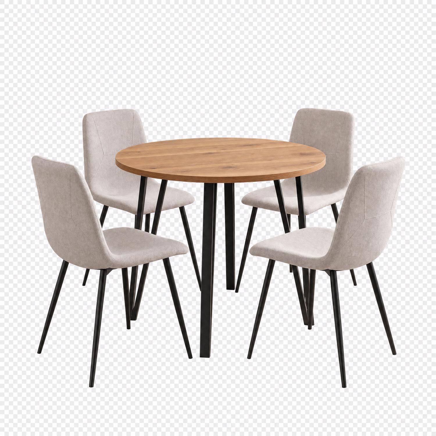 Poppy 90cm Round Natural Oak Dining Table & 4 Esme Light Brown Dining Chairs - Image 2