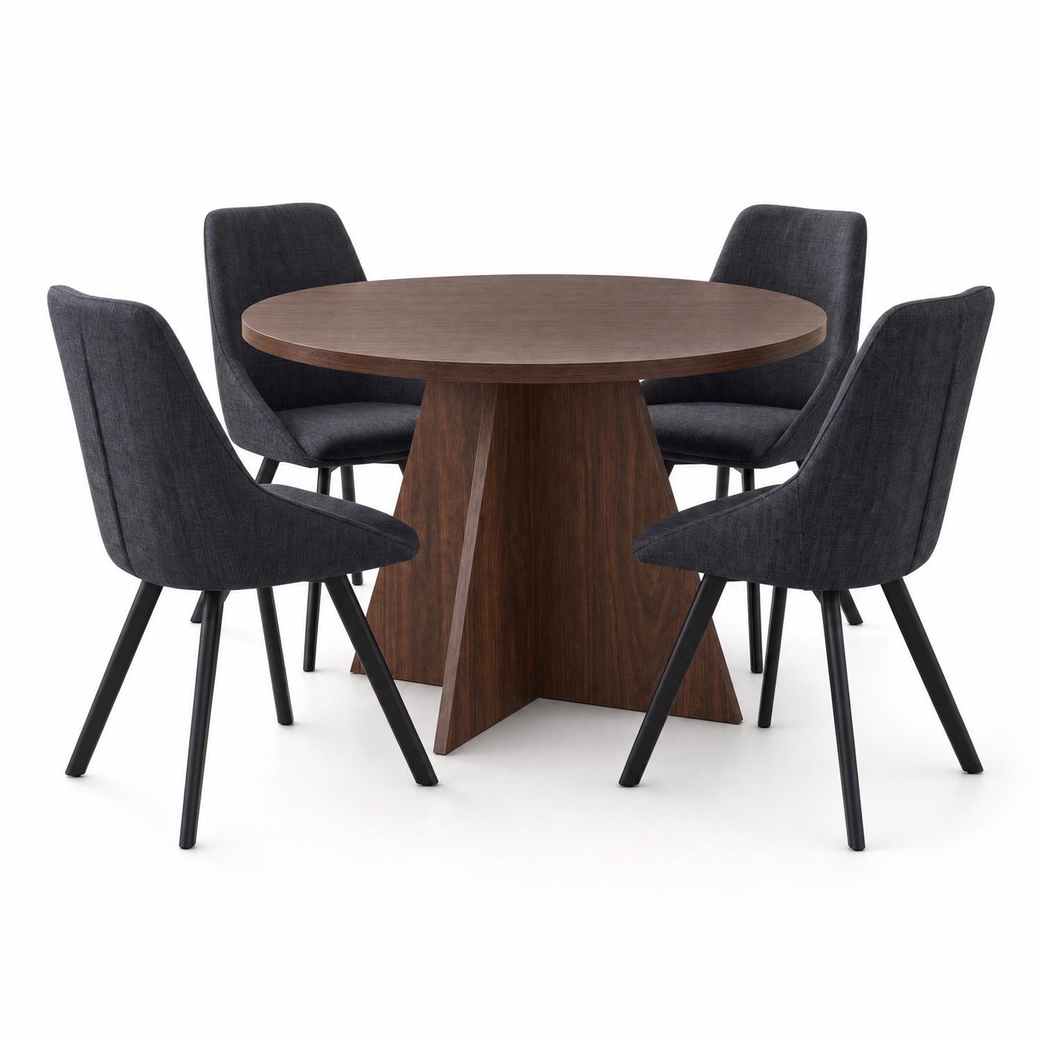 Erin 120cm Round Walnut Dining Table & 4 Myla Black Dining Chairs - Image 2