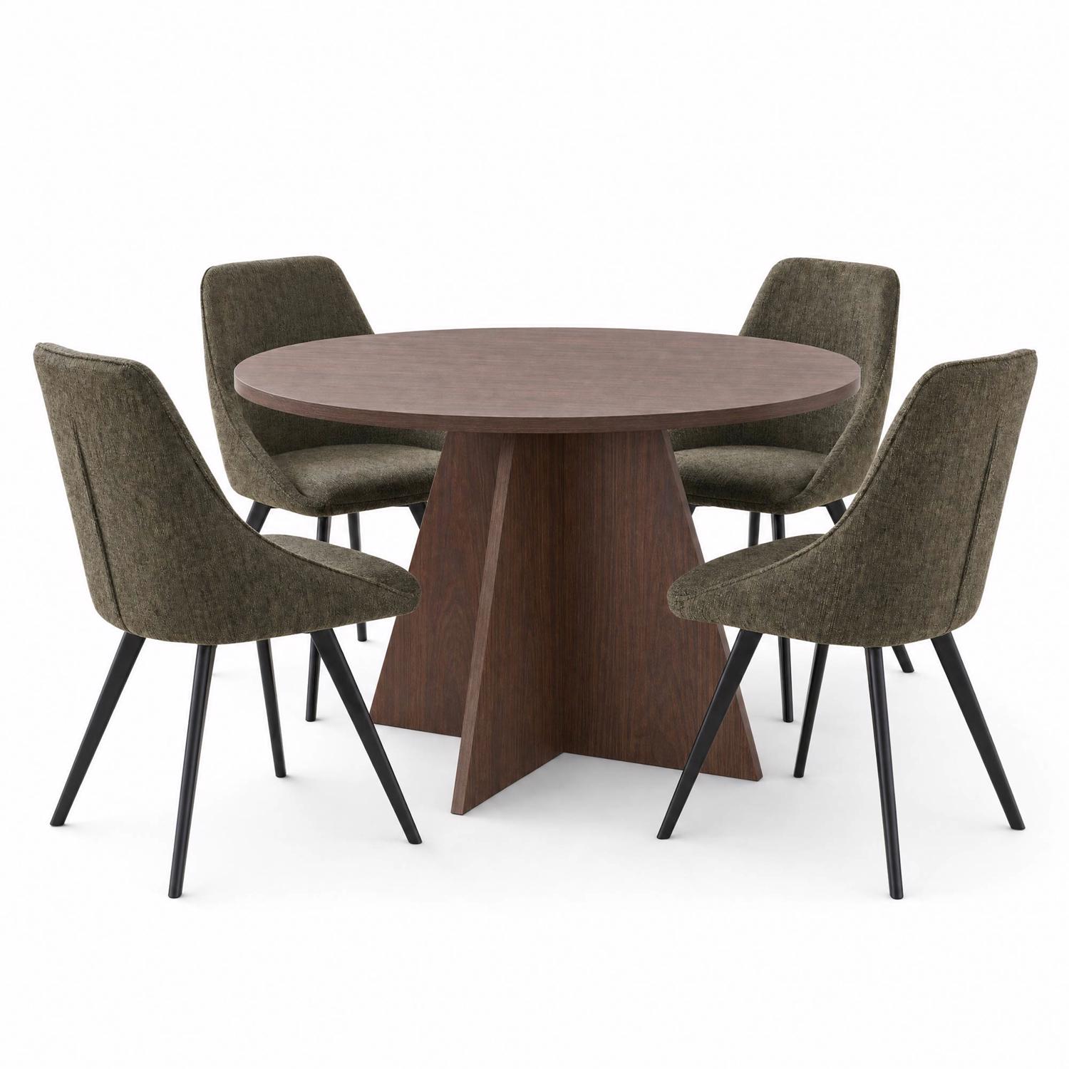 Erin 120cm Round Walnut Dining Table & 4 Myla Green Dining Chairs - Image 2