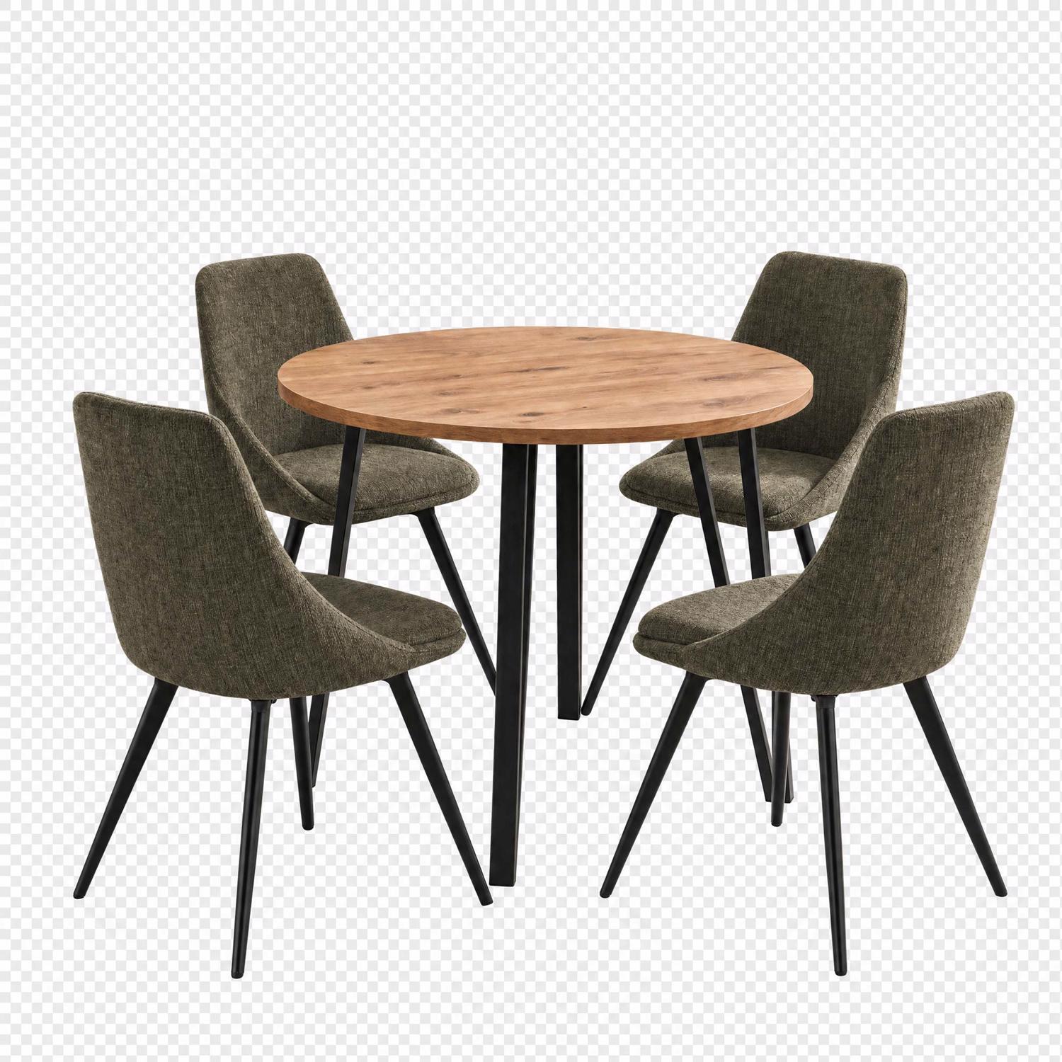 Poppy 90cm Round Natural Oak Dining Table & 4 Myla Green Dining Chairs - Image 2