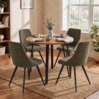 Poppy 90cm Round Natural Oak Dining Table & 4 Myla Green Dining Chairs