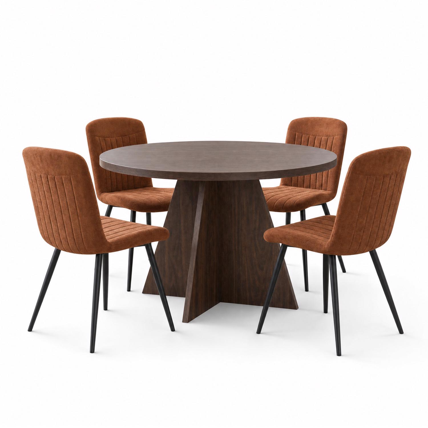 Erin 120cm Round Walnut Dining Table & 4 Grace Chestnut Dining Chairs - Image 2