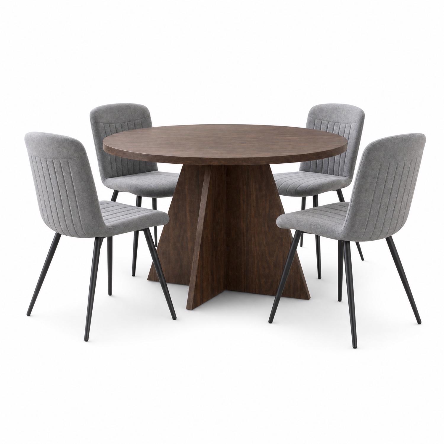 Erin 120cm Round Walnut Dining Table & 4 Grace Grey Dining Chairs - Image 2