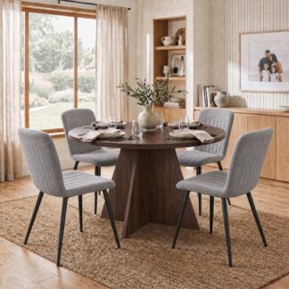 Erin 120cm Round Walnut Dining Table & 4 Grace Grey Dining Chairs