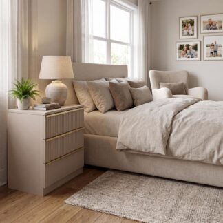 Lania Ripple Ridged 3 Drawer Chest Of Drawers Matt Beige