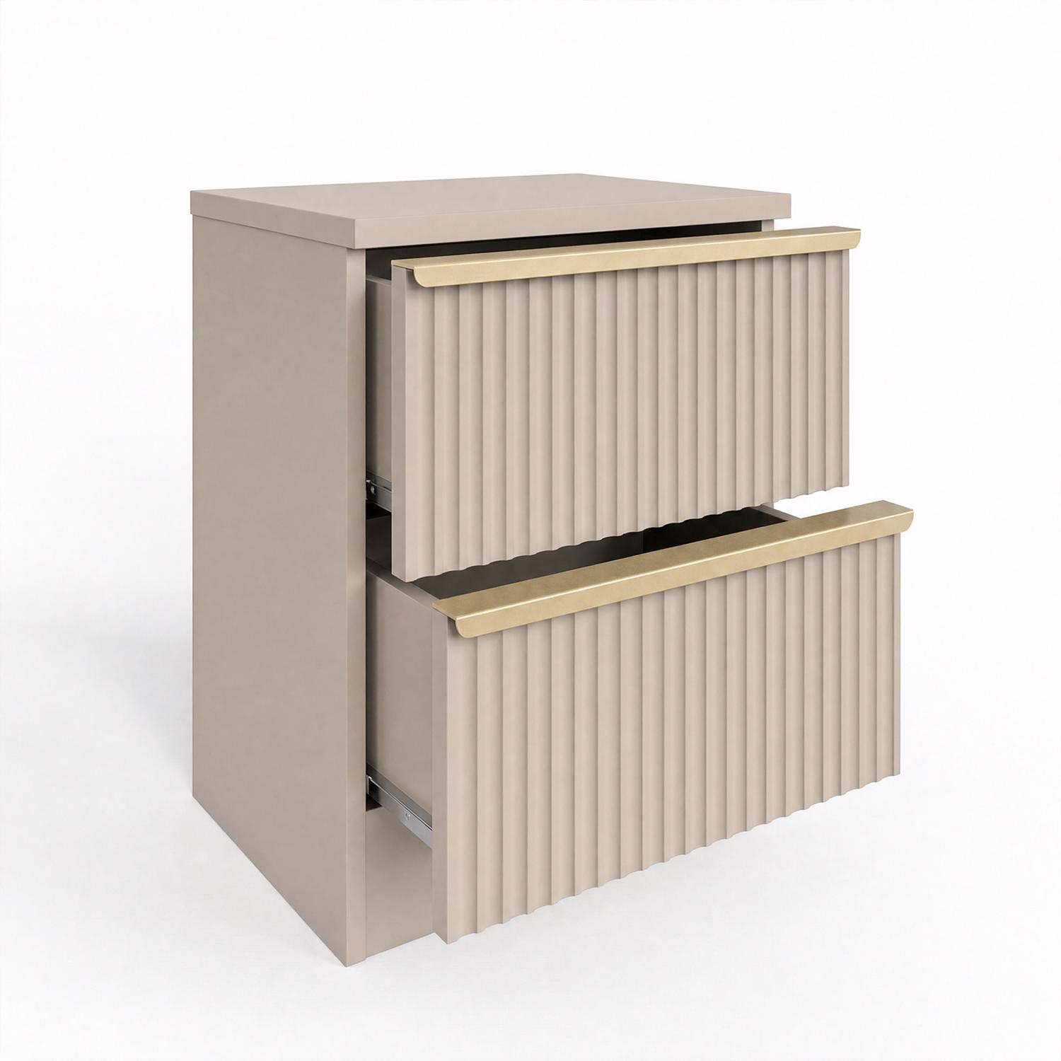 Lania Ripple Ridged 2 Drawer Bedside Table Nightstand Beige - Image 4